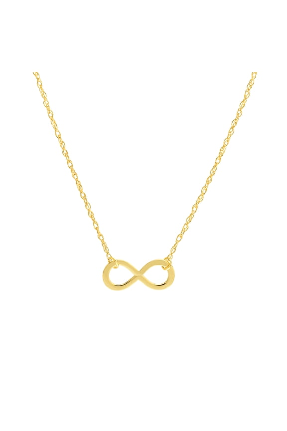 Real 14K Yellow Gold Polished Mini Infinity Symbol Necklace (10.5x4.6mm, 16-18in)