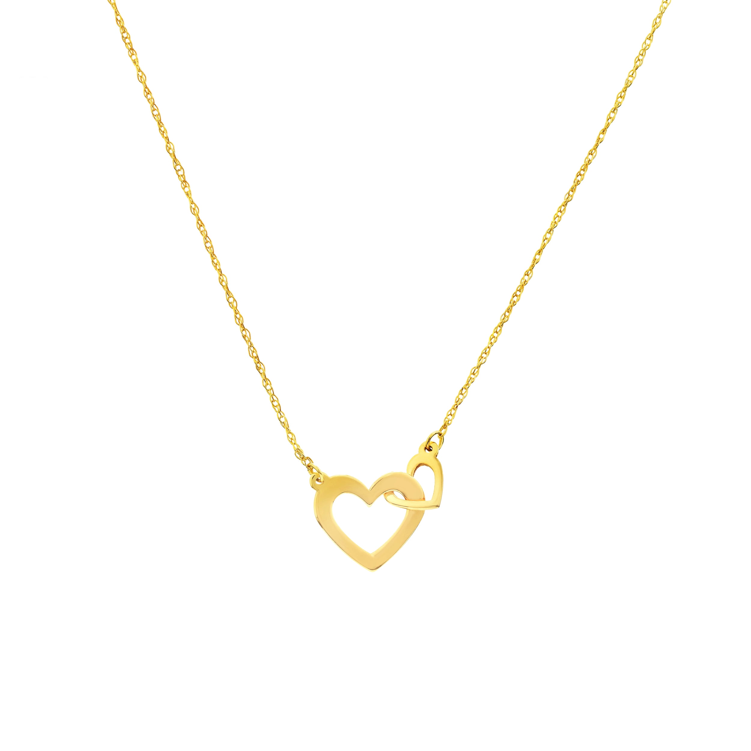 HONEY CRUSH Real 14K Yellow Gold Polished Mini Interlocked Asymmetrical Hearts Necklace (15mm, 16-18in)