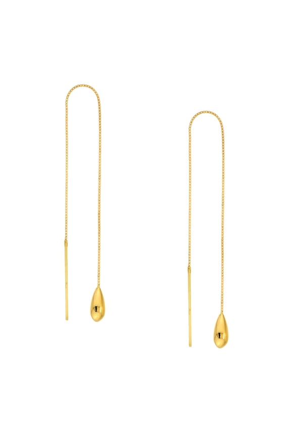 Real 14K Yellow Gold Polished Mini Teardrop Threader Earrings (WxHxL, 4.5 x 8 x 57 mm)