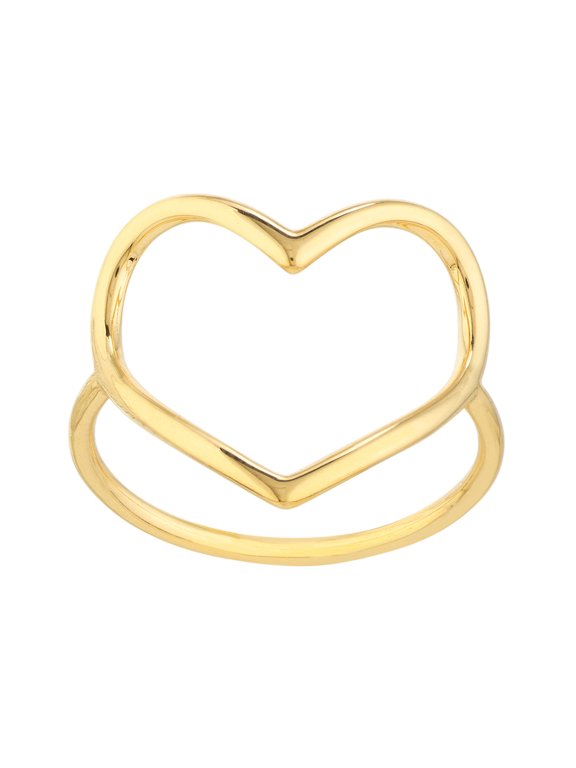 Real 14K Yellow Gold Polished Open Heart Ring (18.45x17.2mm, Size 7)