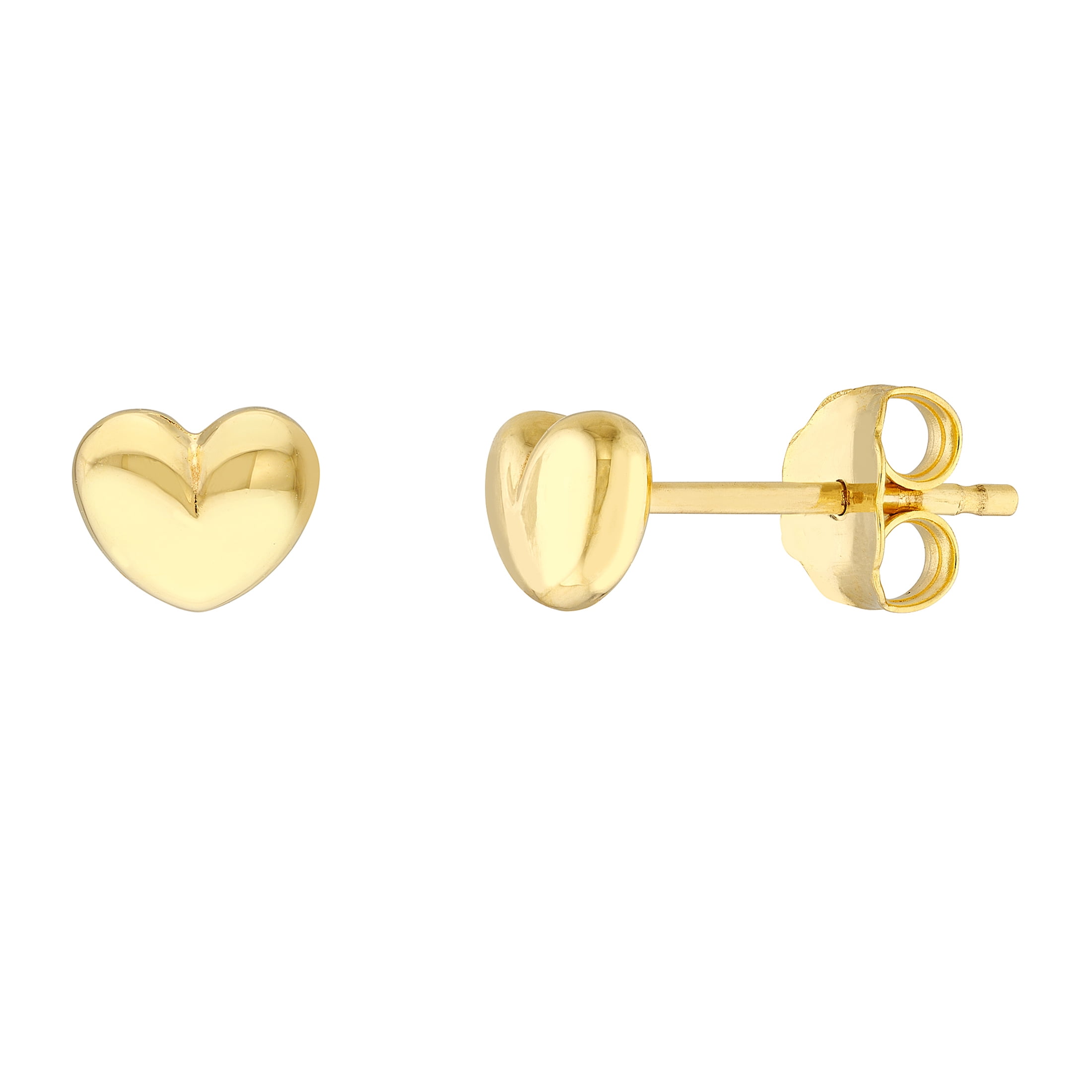 HONEY CRUSH Real 14K Yellow Gold Polished Puffy Heart Stud Earrings (WxHxD, 5.9 x 5 x 3 mm)