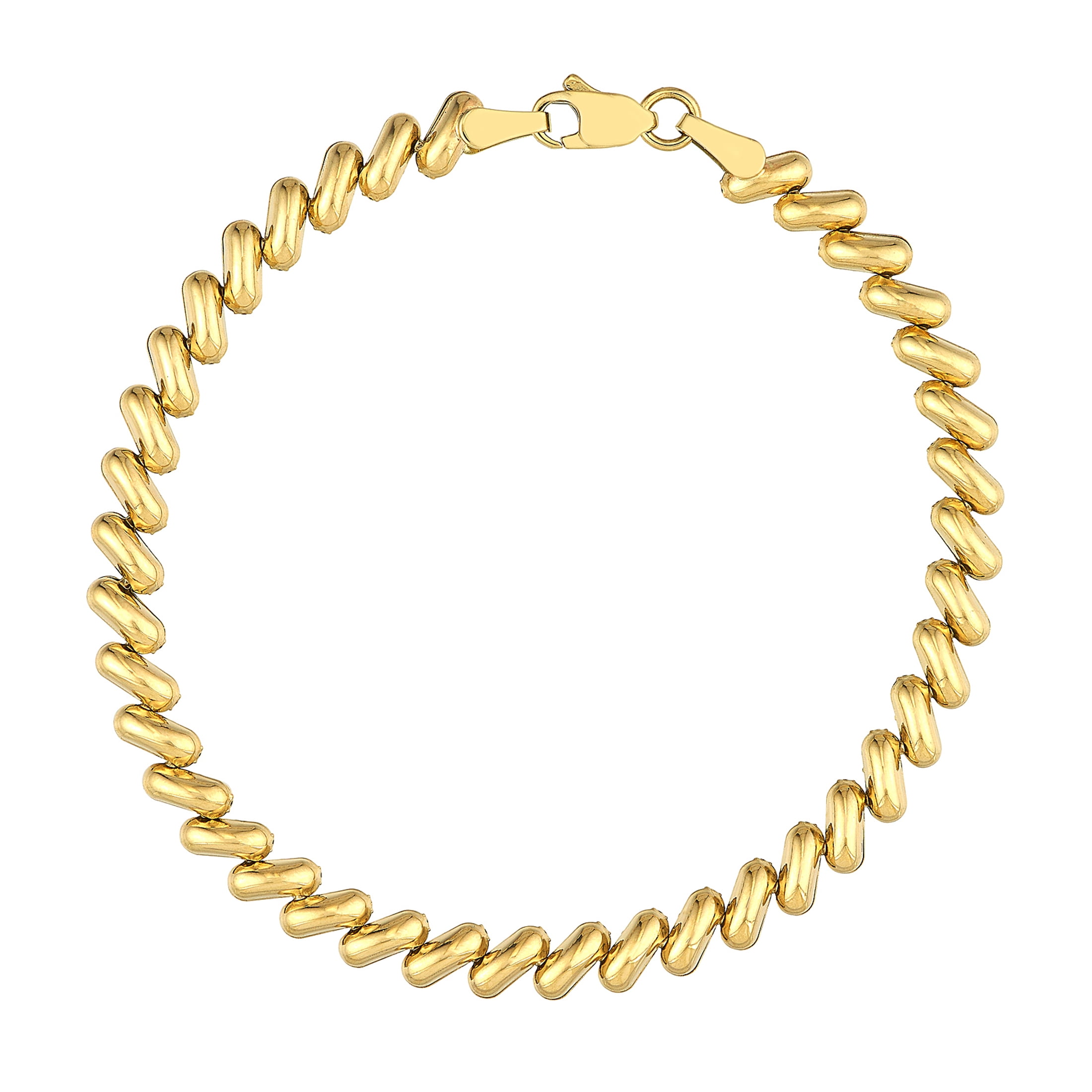 HONEY CRUSH Real 14K Yellow Gold Polished San Marco Chain Bracelet (6.1mm, 7.25in)