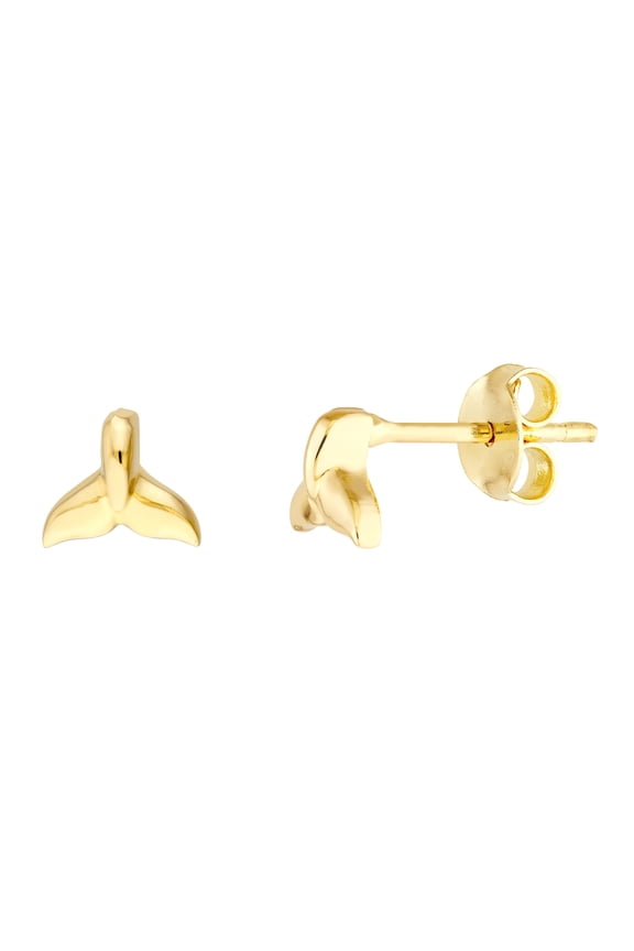 Real 14K Yellow Gold Polished Whaletail Micro Stud Earrings (WxH, 6.3 x 5.4 mm)