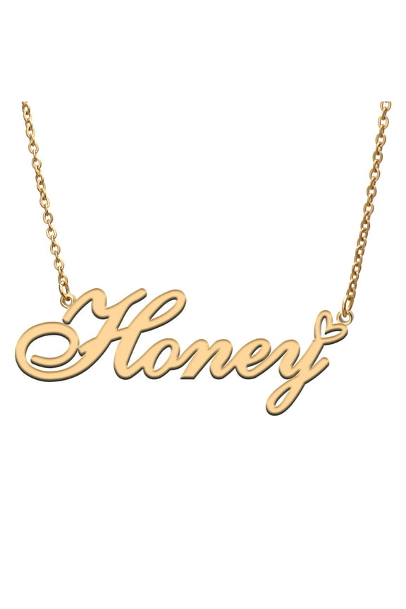 Honey Custom Name Necklace Customized Personalized Plated Name Necklace for Mother Daughter Friendship Women Valentine's Day Christmas Birthday New Year Gold