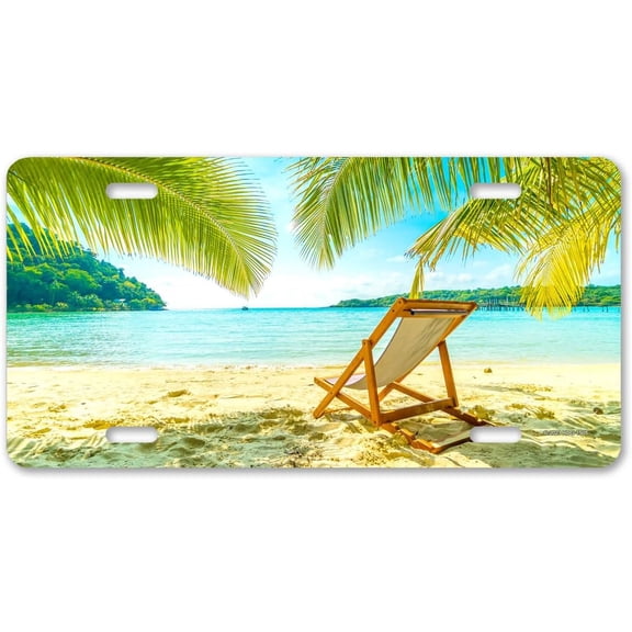 Honey Dew Gifts, Beach Picture, 12 inch by 6 inch, , Decorative Vanity Plates for Cars, Novelty License Plates, Front Plate for Car, Garage Decor, Wall Hanging Decor, HDG-1505