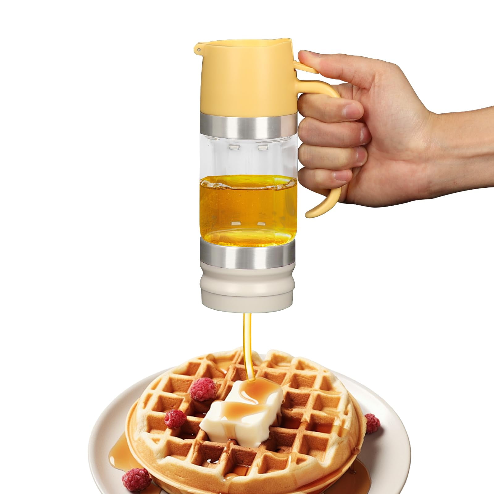 Honey Dispenser No Drip with Base, 11.83OZ Glass Honey Jar pot with Handle, Syrup Dispenser for Coffee or Tea, Mess Free Honey Dispenser for Honey and Syrup, Honey Container