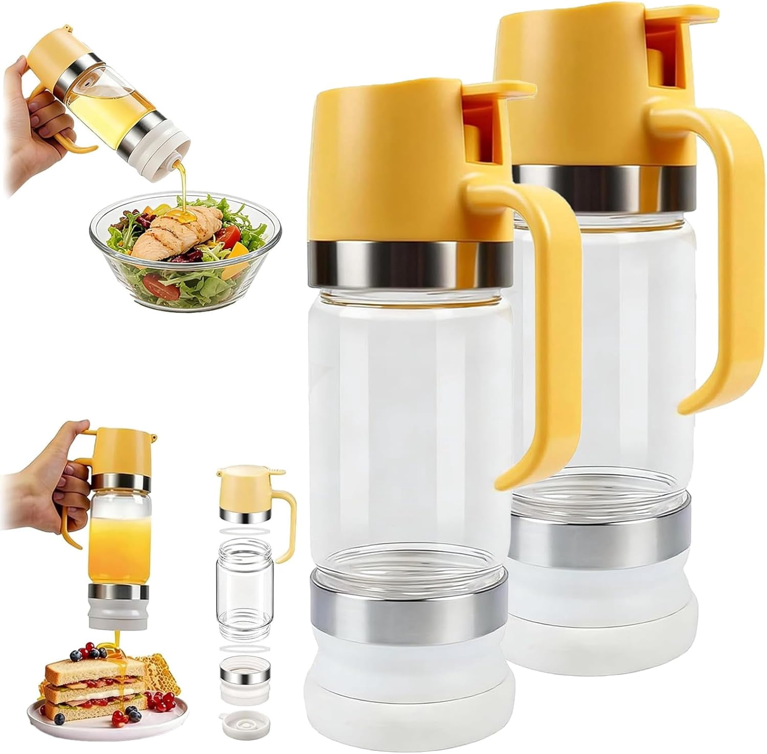 Honey Dispenser No Drip with Base, 12oz 2026 Upgraded Glass Honey Dispenser, Drip-Free Maple Syrup Container with Handle, Mess-Free Pouring, Easy Clean Bottle for Coffee, Tea & Salad