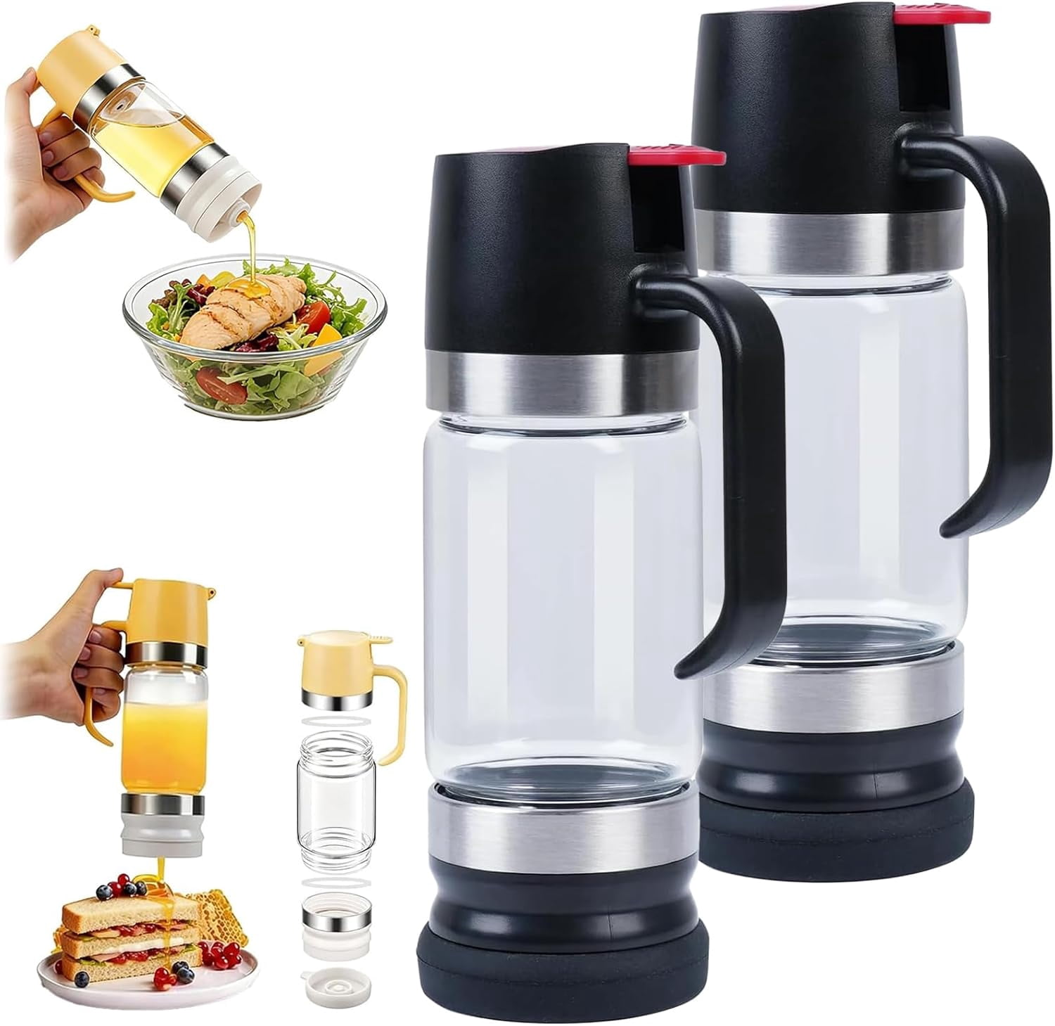 Honey Dispenser No Drip with Base, 12oz 2026 Upgraded Glass Honey Dispenser, Drip-Free Maple Syrup Container with Handle, Mess-Free Pouring, Easy Clean Bottle for Coffee, Tea & Salad