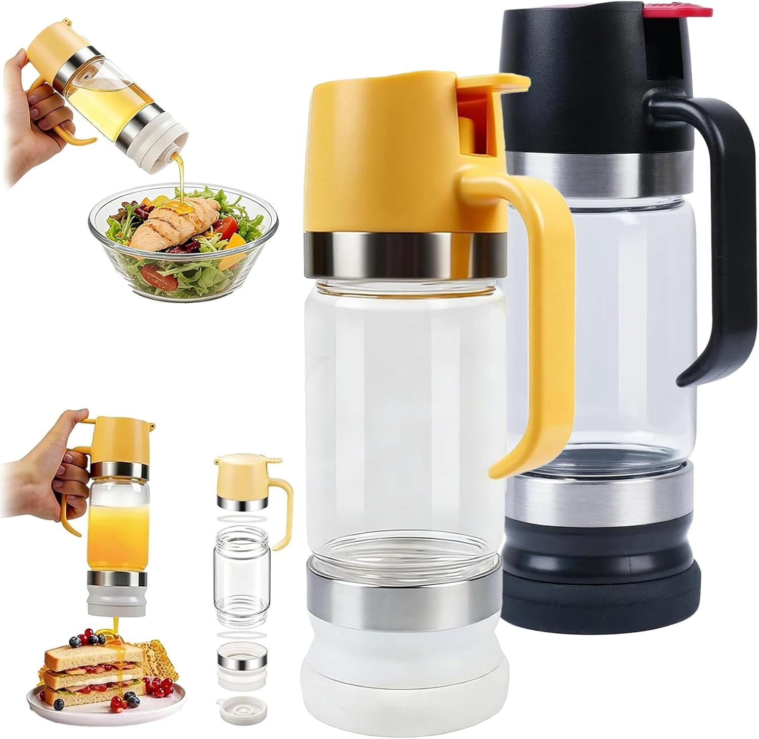 Honey Dispenser No Drip with Base, 12oz 2026 Upgraded Glass Honey Dispenser, Drip-Free Maple Syrup Container with Handle, Mess-Free Pouring, Easy Clean Bottle for Coffee, Tea & Salad