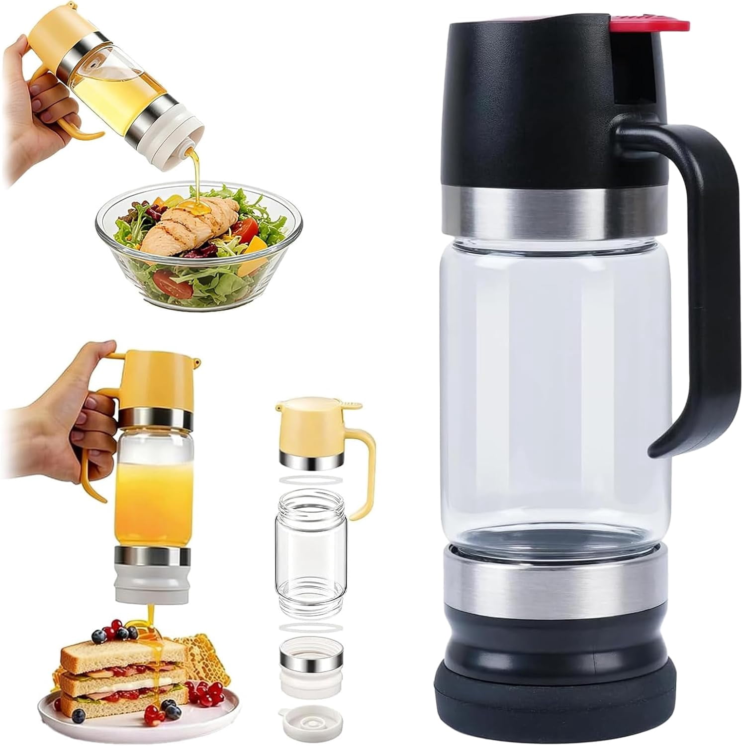 Honey Dispenser No Drip with Base, 12oz 2026 Upgraded Glass Honey Dispenser, Drip-Free Maple Syrup Container with Handle, Mess-Free Pouring, Easy Clean Bottle for Coffee, Tea & Salad