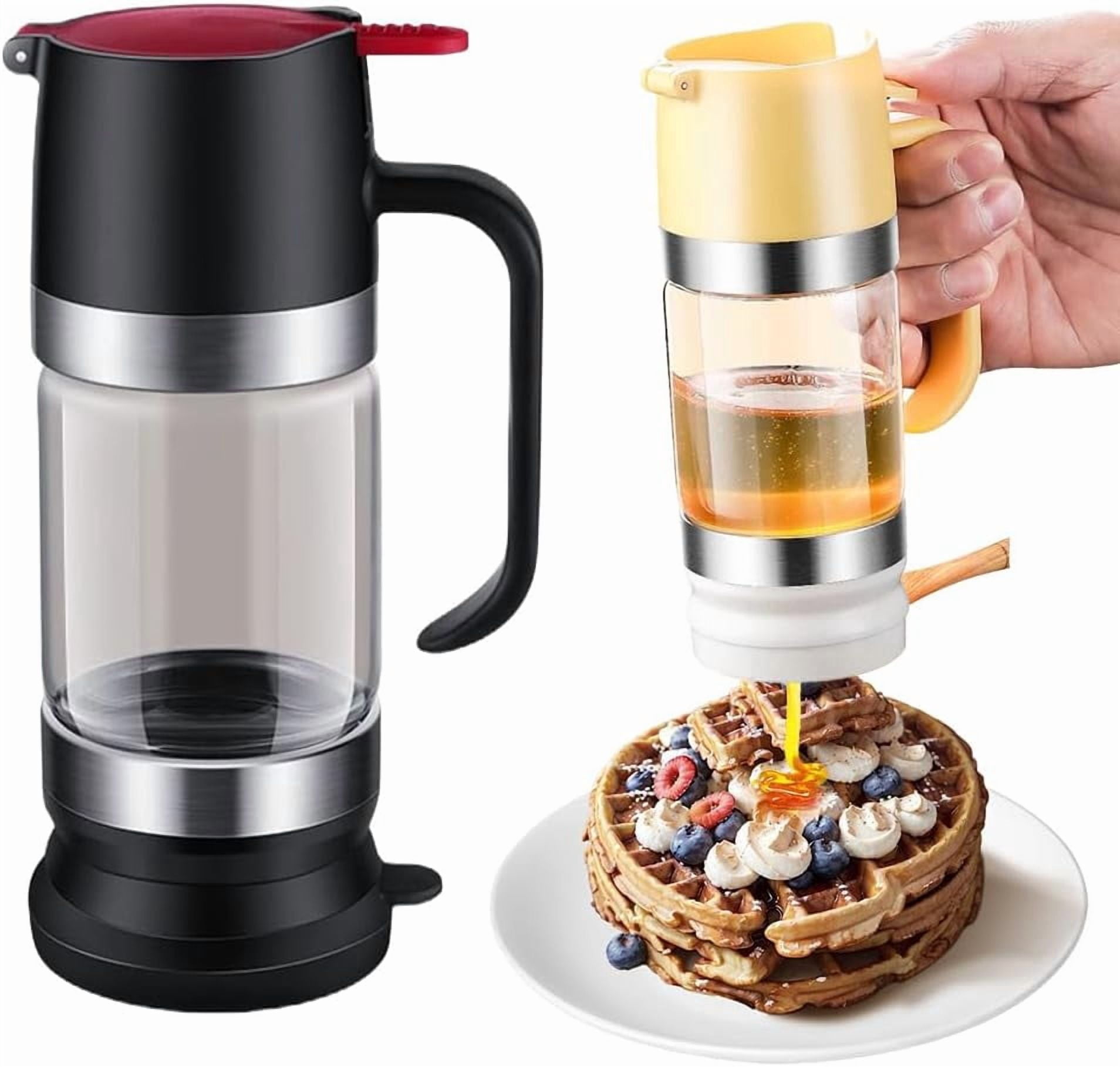 Honey Dispenser No Drip with Base, 12oz Glass Honey Dispenser, Pressure Design for Quantitative Honey Extraction, Syrup and Jam, Honey Container with Handle(wwx)