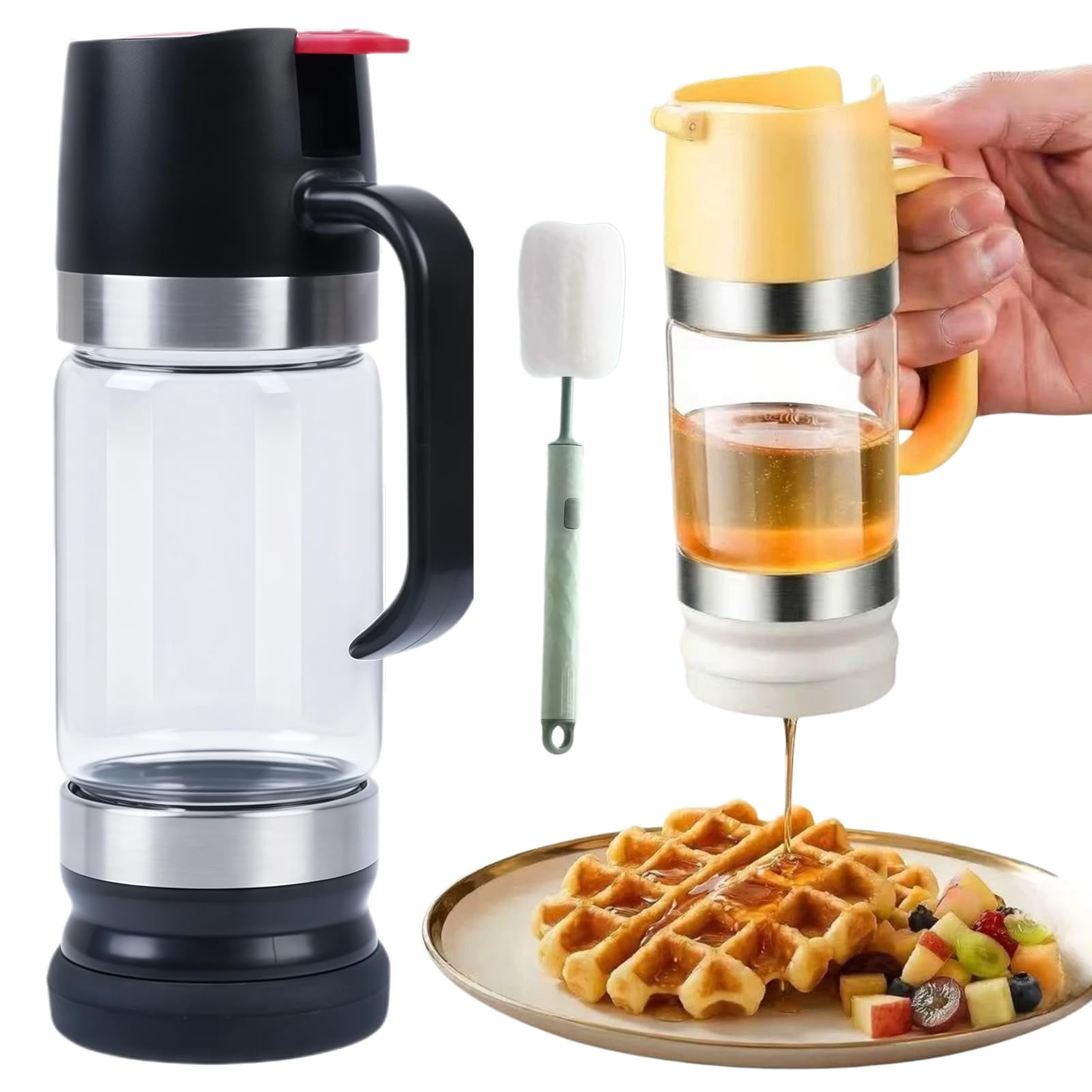 Honey Dispenser No Drip with Base 2026 Upgrade,  12OZ Glass Honey Jar pot with Handle, Syrup Dispenser for Coffee or Tea, Mess Free Honey Dispenser for Honey and Syrup