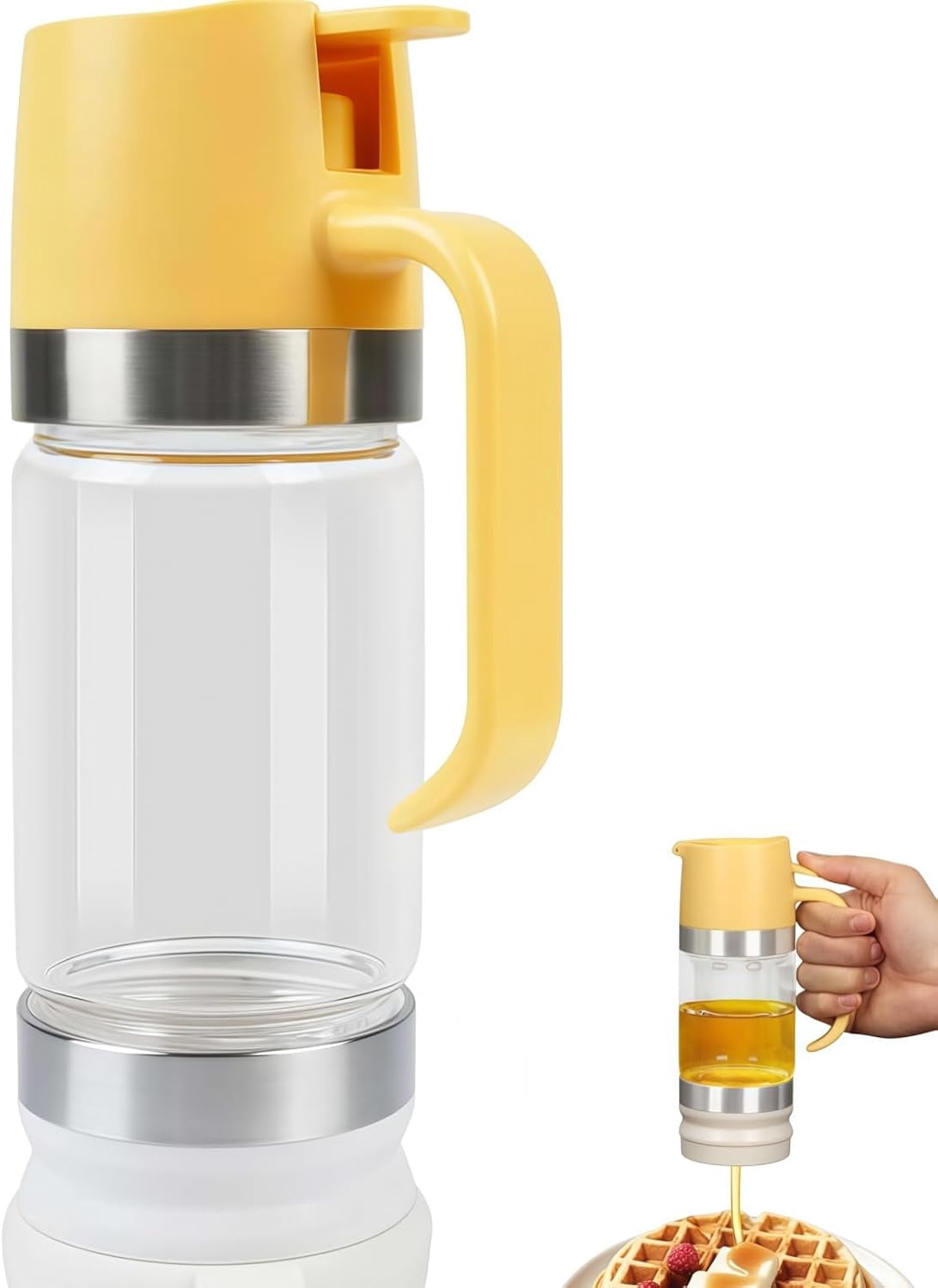 Honey Dispenser No Drip Glass with Stand,Honey Dispenser Pot,12oz Glass Honey Jar Pot with Handle for Honey, Maple Syrup, Coffee, Tea & Pancakes (1pcs)