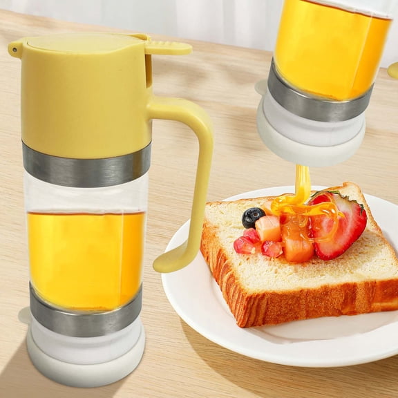 Honey Dispenser, No Drip Glass Syrup Container with Press Action, 350ml Borosilicate Honey Jar for Maple Syrup, Chocolate Syrup, Kitchen Coffee Bar Use