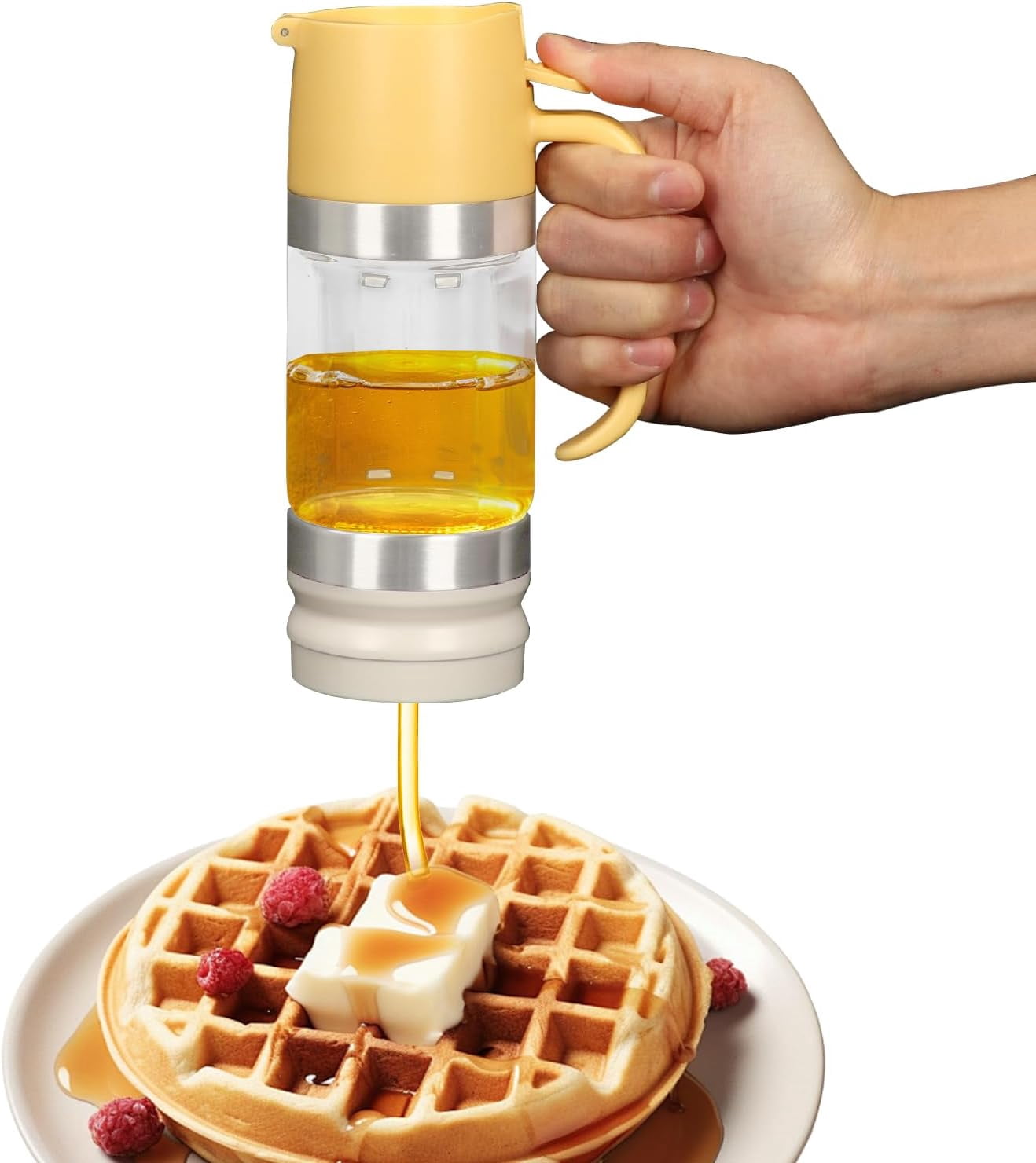 Honey Dispenser No Drip With Base, Glass Honey Jar Pot With Handle, Syrup Dispenser, Easy To Clean & Refill, Suitable For Family Use