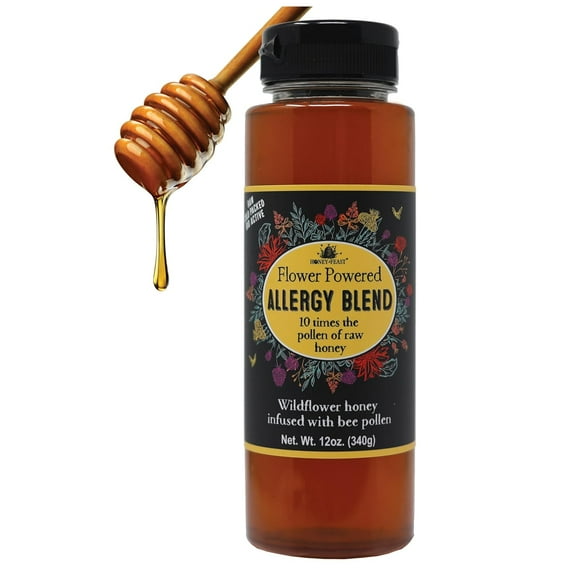 Honey Feast 12oz Raw & Unfiltered Allergy Blend Honey, 10x Pollen for Allergy Seekers, Produced & Bottled by Beekeepers on Central Florida Apiary