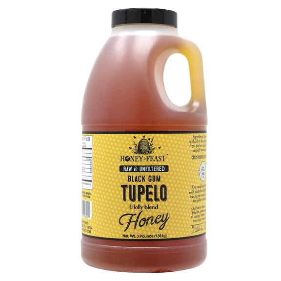 HONEY FEAST 3 Pounds Raw Black Gum TUPELO Honey | from Organic American floral sources | Unfiltered & Pure Superfood | Local Honey to Gainesville, Jacksonville, Tallahassee Florida