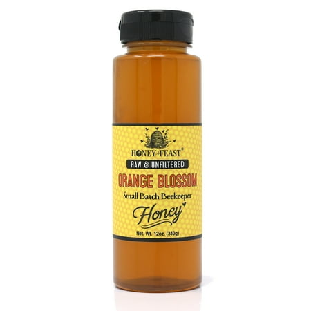 Honey Feast Unfiltered Raw Orange Blossom Honey, 12oz Pure, Natural, Perfect Food Gift Idea
