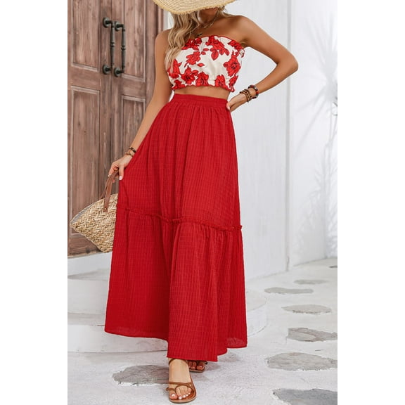 Honey Floral Tube Top and Maxi Skirt Set