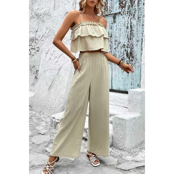 Honey Frill Trim Cami and Wide Leg Pants Set