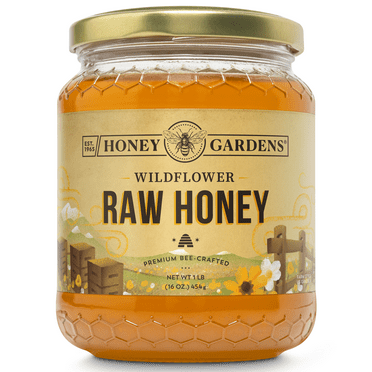 Honey Gardens Apitherapy Raw Honey | 100% Pure | US Grade A, Unpasteurized & Unfiltered | 21 Servings | 1 Pound Jar
