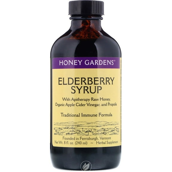 Honey Gardens Elderberry Syrup With Apitherapy Raw Honey, Propolis & Elderberries  Traditional Immune Formula W/ Echinacea  8 Fl. Oz.