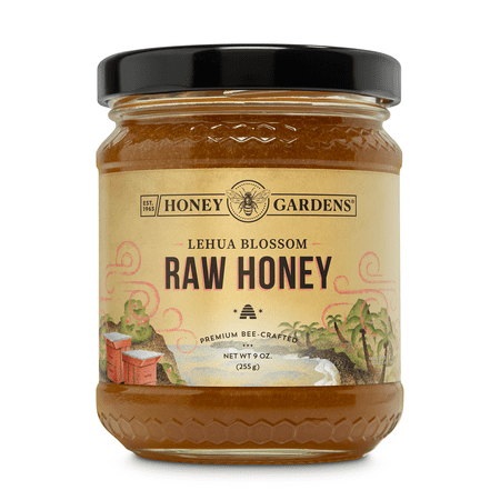 Honey Gardens Lehua Blossom Raw Honey, Premium Bee-Crafted Honey from Nectar of Hawaiis Lehua Blossom, Rich, Tropical Flavor, Unpasteurized, Unfiltered, Unheated, 12 Servings, 9 OZ.