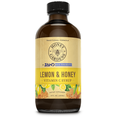 Honey Gardens Lemon and Honey Syrup, With 170 mg of Vitamin C and 3 mg of Zinc, Honey & Lemon Apitherapy Formula Includes Raw Honey, Organic Apple Cider Vinegar, Echinacea Blend, Rose Hips and More, 8 FL. OZ. 48 Servings