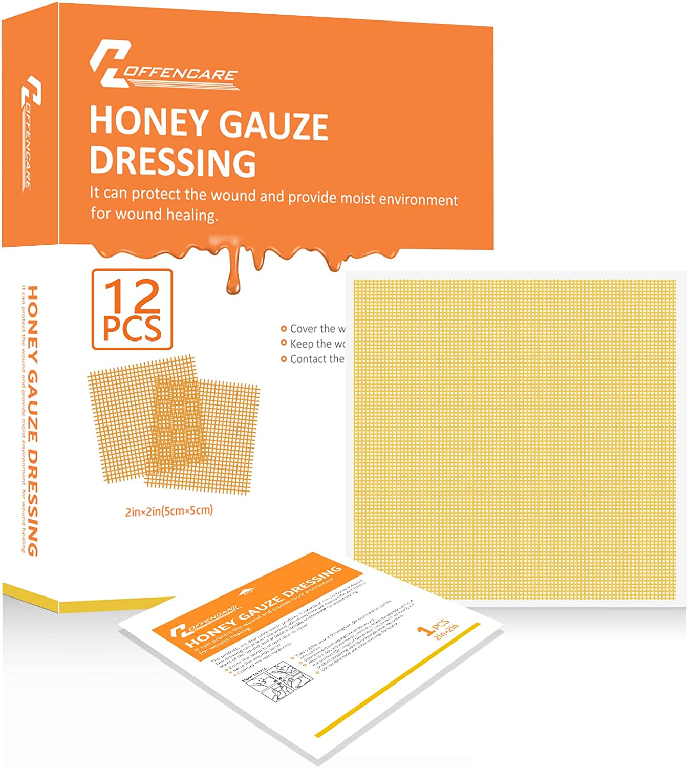Honey Gauze Wound Dressing 2" x 2" 12 Pack Honey Pad for Faster