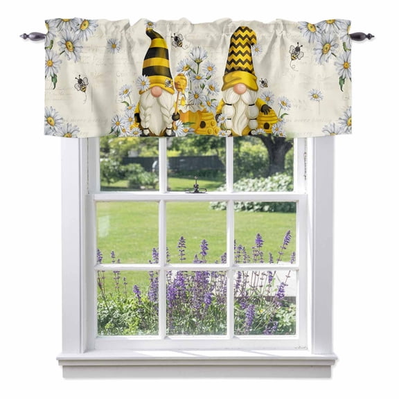 Honey Gnome Valances for Windows, Daisy Bee Pastoral Farmhouse Retro Background Valance Window Treatment Rod Pocket Short Curtains Valances for Kitchen Bathroom 54"W x 18"L