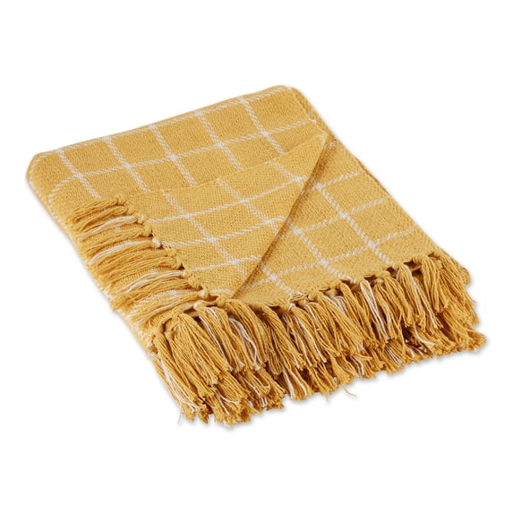 Honey Gold Checked Plaid Throw