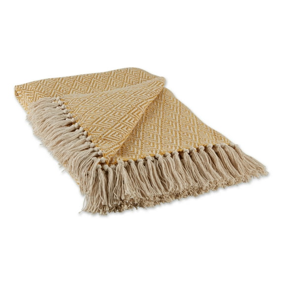 Honey Gold Diamond Cotton Throw with fringe 50x60