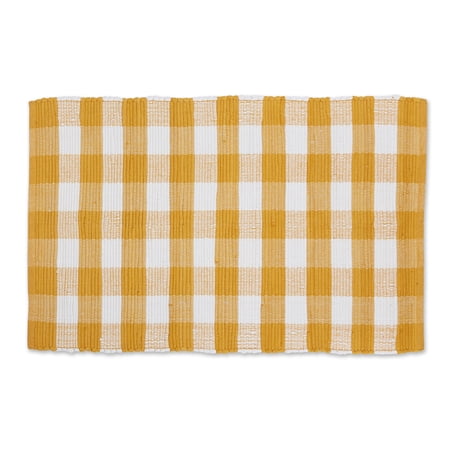 Honey Gold & White Buffalo Check Rag Rug 26x40 inch