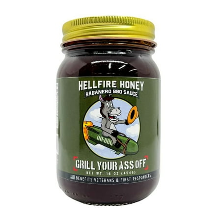 Grill Your As* Off Hellfire Honey Habanero BBQ Sauce – 16oz Sweet and Tangy Barbecue Sauce for Beef, Pork, Chicken, Ribs – Gluten Free, MSG Free, Veteran Owned, Made in USA