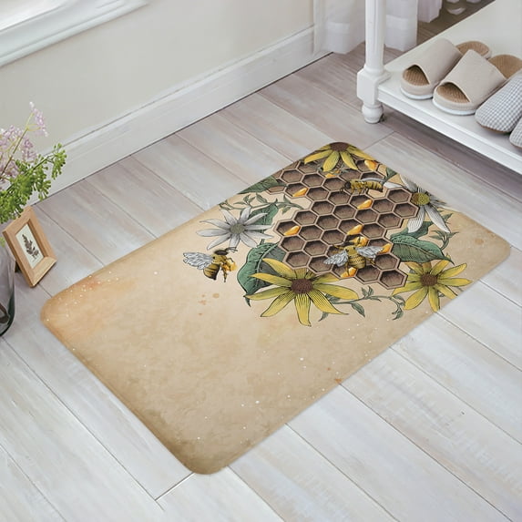 Honey Honeycomb Insect Bee Flower Bathroom Bath Mat Carpet Bathtub Floor Rug Shower Room Doormat Kitchen Entrance Pad Home Decor