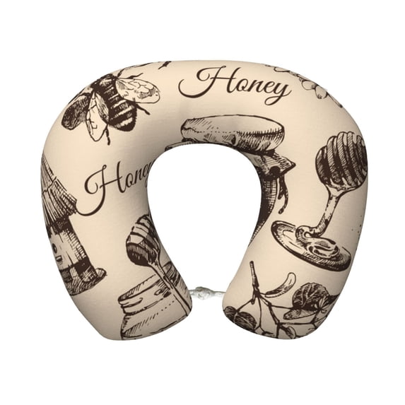 Honey Honeycomb Vintage Ergonomic Memory Foam Travel Pillow, Soft U-Shaped Neck Support Pillow Cover for Airplane, Office, Driving