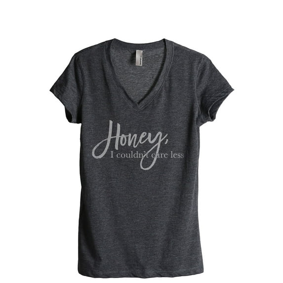 Honey I Couldn't Care Less Women's Fashion Relaxed V-Neck T-Shirt Tee Charcoal Grey Small