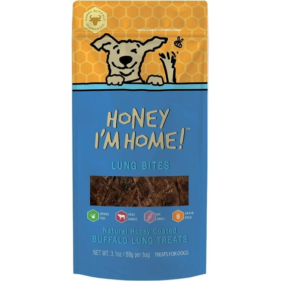 Honey I'm Home, Lung Bites Buffalo Dog Treats, 3.1 Ounces - All Natural, Free Range, Healthy, Grain Free, Honey Coated & Crispy