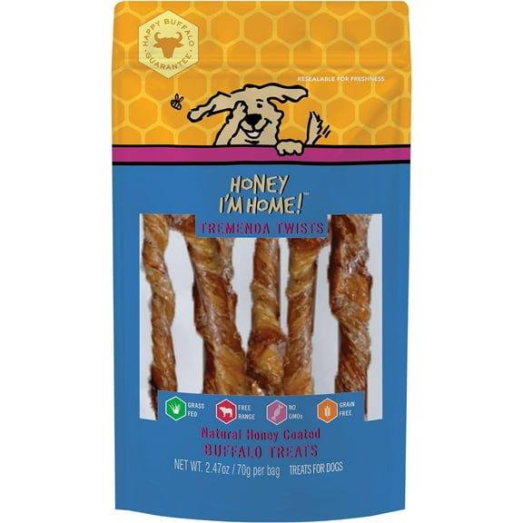 Honey I'm Home Natural Honey Coated Buffalo Treats Tremenda Twists 2.47 Ounces