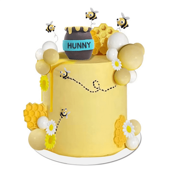 Honey Jar Cake Topper Honeycomb Cake Topper for Birthday Baby Shower Daisy Honeycomb Bee Jar Foam Ball Cake Topper Party,26 x Birthday decorations,As Shown