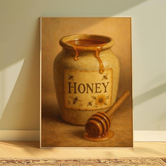 Honey Jar Wall Art, Honey Print, Bar Cart Poster, Summer Poster, Preppy Kitchen Print, Food Home Decor, Kitchen Wall Decor, Cute Lemon Print UNFRAMED PAPER POSTER, Home Decor