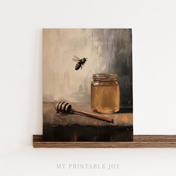 Honey Jar with Bee, Rustic Kitchen Decor Farmhouse Honey Poster Wall Art Cottagecore Country Nature 165, Size 8x12 UNFFRAMED F03.1.7l1489
