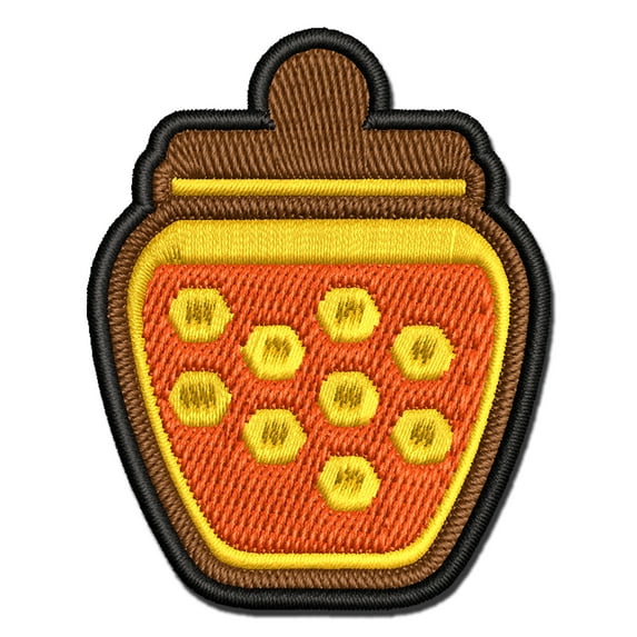Honey Jar with Honeycomb Applique Multi-Color Embroidered Iron-On Patch - 2.0 Inch Mini