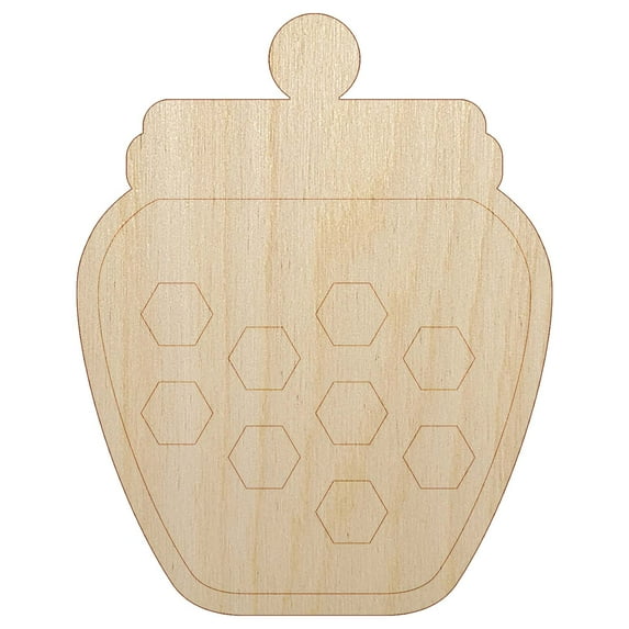 Honey Jar with Honeycomb Wood Shape Unfinished Piece Cutout Craft DIY Projects - 4.70 Inch Size - 1/4 Inch Thick