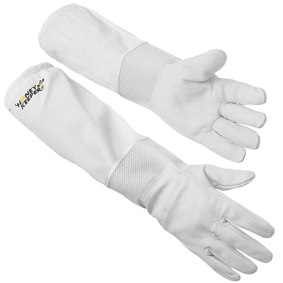 Honey Keeper Beekeeping Gloves, Large - Goatskin Leather with Ventilated Canvas Sleeve and Elastic Cuff