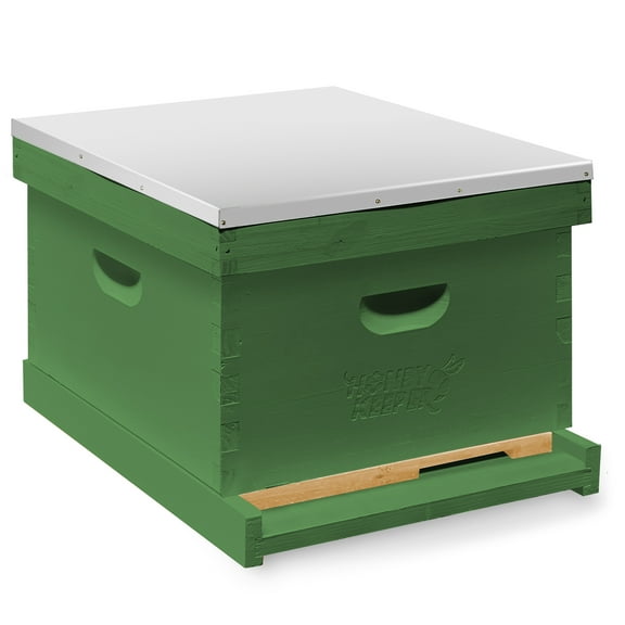 Honey Keeper Beginner Beehive Kit, Fully Assembled and Painted Hive Body 10 Frame Starter Set - Green