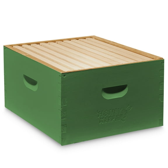 Honey Keeper Complete Deep Hive Body Kit, Painted and Assembled Beehive with 10-Frames - Green