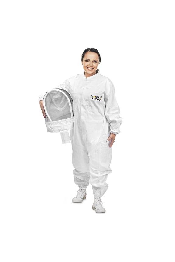 Professional Cotton Full Body Beekeeping Suit with Self Supporting Veil Hood - Large