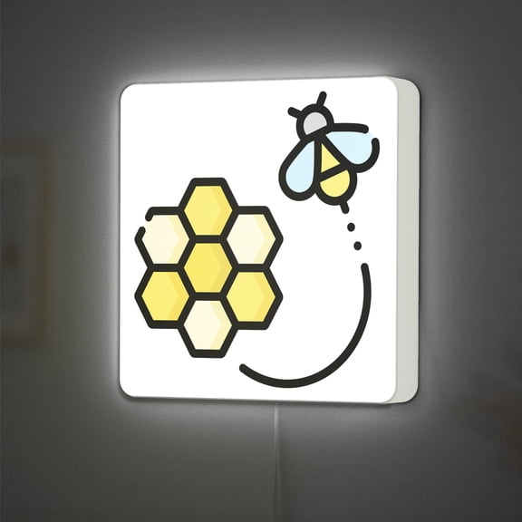 Honey LED Lightbox - Farm Bee Honeycomb Organic Decor, Custom Led Sign for Home Office Shop Decor (Width 16 inch, 40cm)