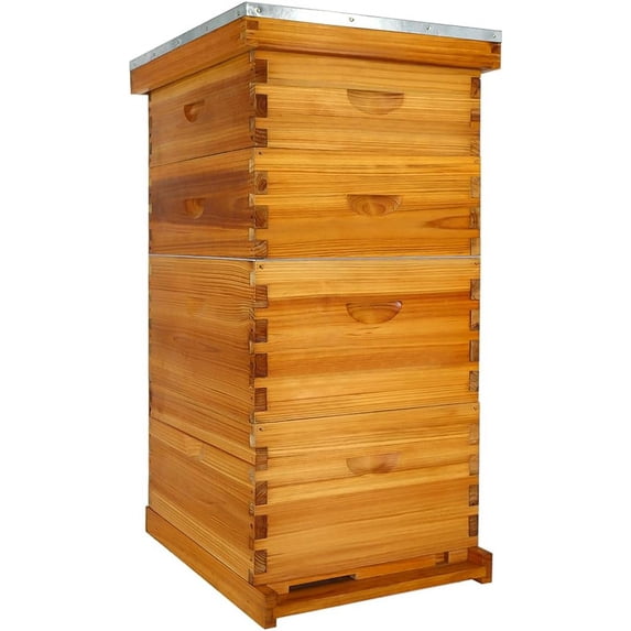 Honey Lake 10-Frame Langstroth Beehive Starter Kit – Wax-Dipped, Complete Hive with 2 Deep Brood Boxes, 2 Medium Super Boxes, Frames & Pre-Waxed Foundation Sheets for Beginner Beekeepers